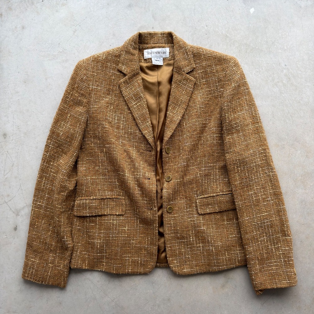 Jones New York Vintage Brown Tweed Blazer Jacket‎ Womens Size 8 Textured Lined